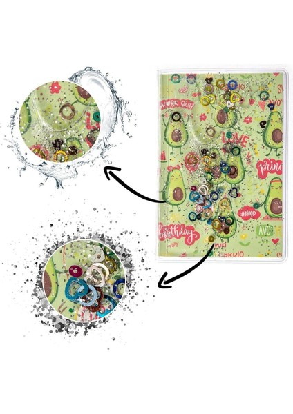 Simli ve Sulu Kapaklı Renkli Sayfalı Desenli Mini Defter