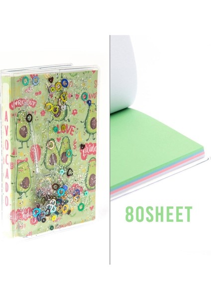 Simli ve Sulu Kapaklı Renkli Sayfalı Desenli Mini Defter