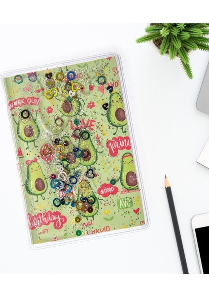 Simli ve Sulu Kapaklı Renkli Sayfalı Desenli Mini Defter
