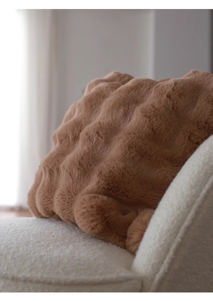 Peluş Kırlent Kılıfı Sütlü Kahve Pofuduk Çift Taraflı Pelus Yastik Bubble Pelus Kırlent Kare