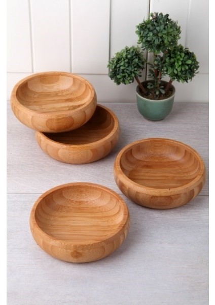 Lüks Bambu Yuvarlak Çerezlik - 9 cm | 6 Adet