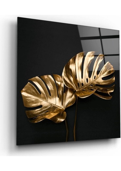 Gold Yapraklar Cam Tablo