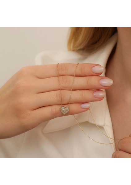JEWEL14 Ayar Kalp Figürlü Taşlı Altın Kolye – Aşkın Zarif Hali