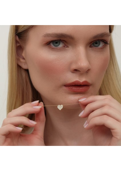 JEWEL14 Ayar Kalp Figürlü Taşlı Altın Kolye – Aşkın Zarif Hali fiyatları