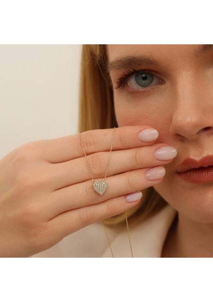 JEWEL14 Ayar Kalp Figürlü Taşlı Altın Kolye – Aşkın Zarif Hali fırsatları