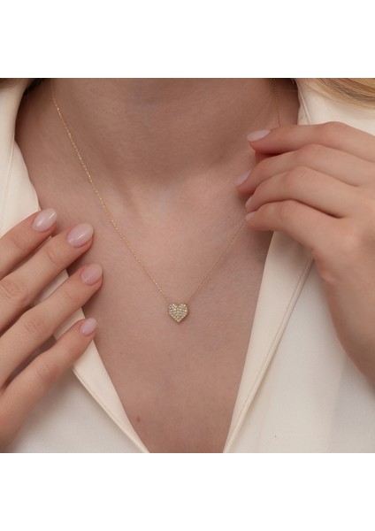 JEWEL14 Ayar Kalp Figürlü Taşlı Altın Kolye – Aşkın Zarif Hali indirimleri