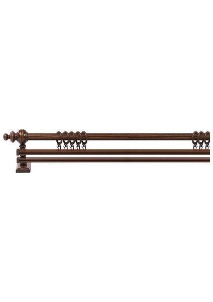 Ceviz 125 cm Çiftraylı Rustik Perde Askı Seti (Ahşap Başlık ile Aluminyum Boru ve Ray)