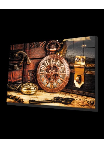 Saat Anahtar Görselli Cam Tablo Clock Key Image Table