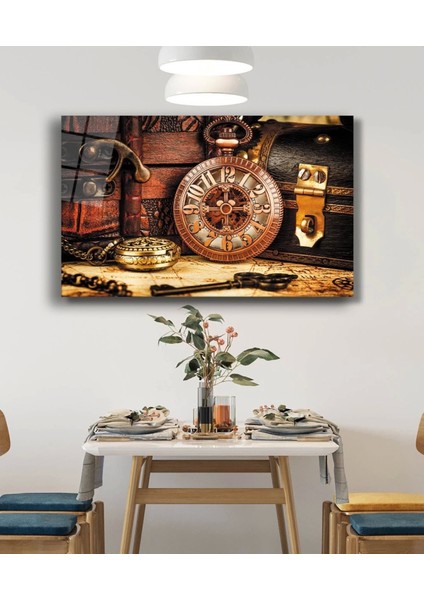 Saat Anahtar Görselli Cam Tablo Clock Key Image Table