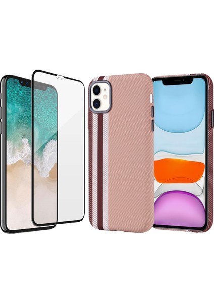 Apple iPhone 11 Kılıf Magsafe Şarj Özellikli Karbon Fiber Görünümlü Zore Nekst Kapak + Cam Ekran Koruyucu