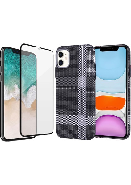 Apple iPhone 11 Kılıf Magsafe Şarj Özellikli Karbon Fiber Görünümlü Zore Nekst Kapak + Cam Ekran Koruyucu