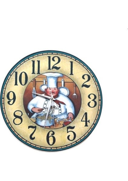 Şef Temalı Retro Yuvarlak Mutfak Duvar Saati Kahverengi, Şık ve Kullanışlı Tasarım