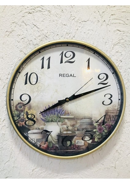 Vintage tarz kahverengi yuvarlak duvar saati, mutfak dekorunuza şıklık katacak.