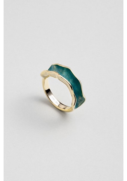 Derin Yeşil 18 Ayar Sarı Altın Kaplama Gümüş Yüzük