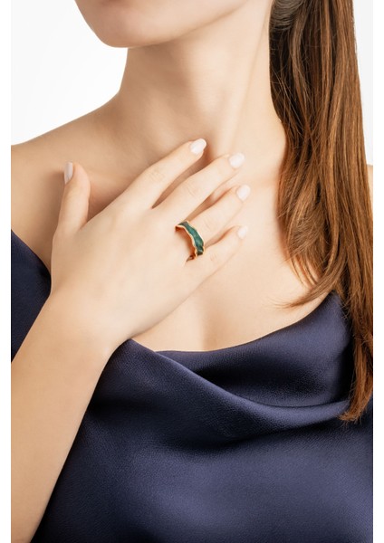 Derin Yeşil 18 Ayar Sarı Altın Kaplama Gümüş Yüzük modelleri