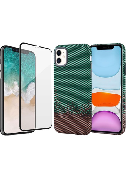 Apple iPhone 11 Kılıf Magsafe Şarj Özellikli Karbon Fiber Görünümlü Zore Nekst Kapak + Cam Ekran Koruyucu