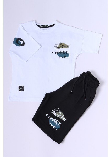 Erkek Çocuk Şortlu Takım Sırt Baskılı Oversize Kalıp D45
