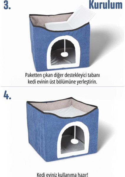Tinekesevimli Katlanır Taşınabilir Çok Fonksiyonlu Kapalı Kedi Evi Yatağı Lacivert
