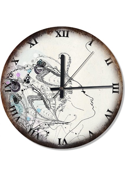 50 cm Kadın Temalı Roma Rakamlı Modern Analog Duvar Saati Beyaz