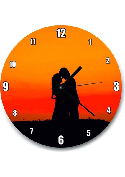 Gün batımında romantik çift duvar saati, 30x30 cm, şık ve doğal tasarım