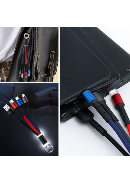 Aots® Işıklı Anahtarlık Model 3 In 1 USB Çıkışlı Mikro,type-C ve Iphone Uyumlu Şarj Kablosu