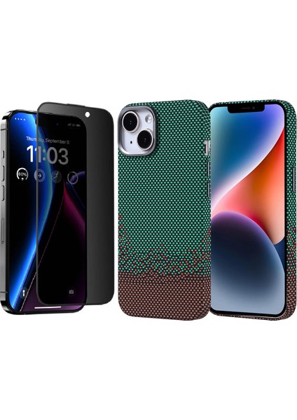 Apple iPhone 14 Kılıf Magsafe Şarj Özellikli Karbon Fiber Görünümlü Zore Nekst Kapak + Hayalet Ekran Koruyucu