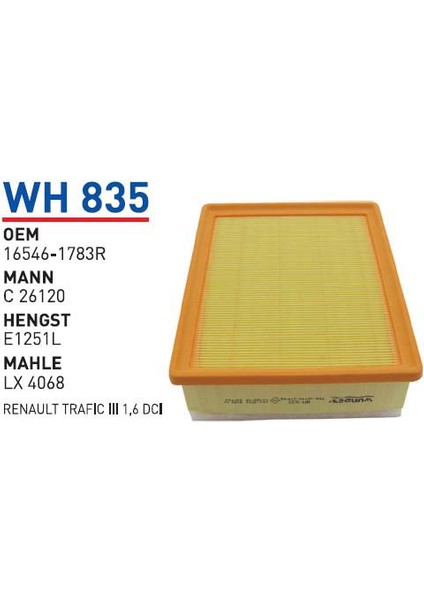 Wh835 Oem 16546-1783R Renault Trafıc III 1,6 Dci Hava Filtre
