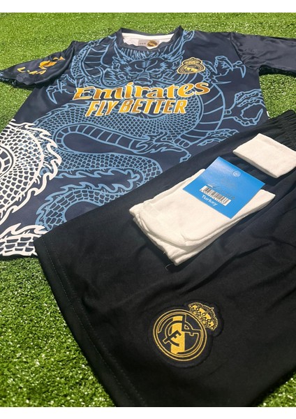 Dayıbalı Real Madrid 2024/24 Sezonu Dragon Desenli Jude Beliingham Konsept Çocuk Forması 4'lü Set modelleri