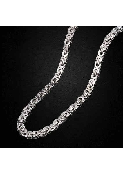 Çelik Kolye Kral Zincir Model 0.5 mm 55 cm Bizans Bağlantı Tasarım Gümüş (Silver)