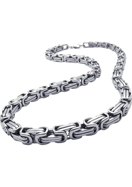 Çelik Kolye Kral Zincir Model 0.5 mm 55 cm Bizans Bağlantı Tasarım Gümüş (Silver)