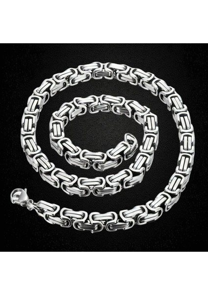 Çelik Kolye Kral Zincir Model 0.5 mm 55 cm Bizans Bağlantı Tasarım Gümüş (Silver)
