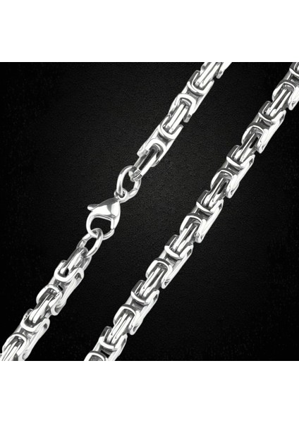 Çelik Kolye Kral Zincir Model 0.5 mm 55 cm Bizans Bağlantı Tasarım Gümüş (Silver)
