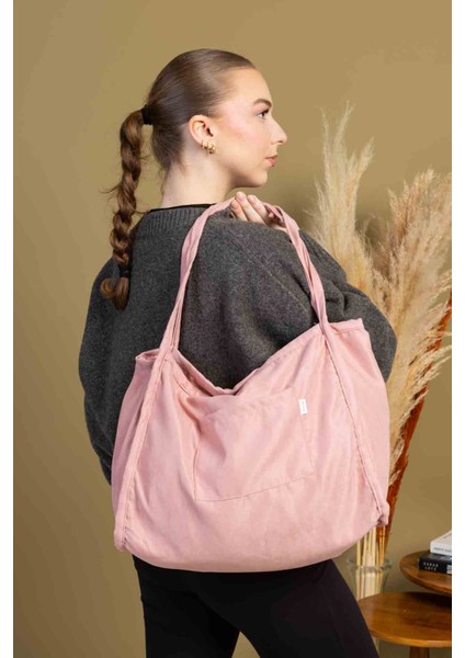 Angelic 00S Shopper Bag Fermuarlı, Astarlı , Kumaş, Kol ve Omuz Çantası / Okul & Günlük