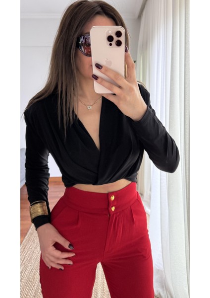 Kırmızı Yüksek Bel Kumaş Pantolon modelleri