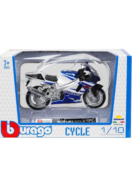 Motorsiklet 1:18 Motor Suzuki GSX-R750 Mavi-Beyaz