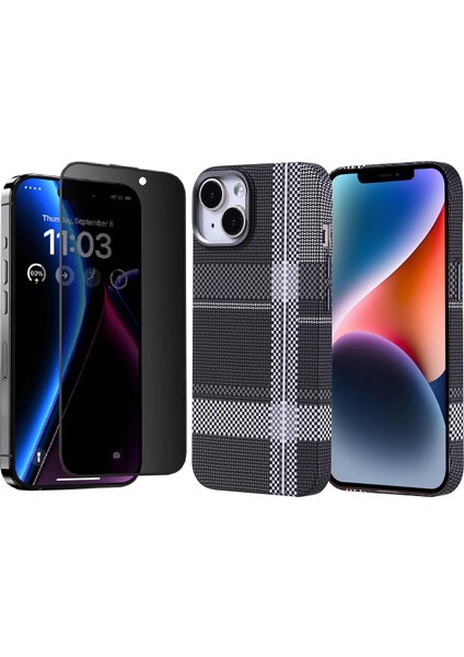 Apple iPhone 15 Kılıf Magsafe Şarj Özellikli Karbon Fiber Görünümlü Zore Nekst Kapak + Hayalet Ekran Koruyucu