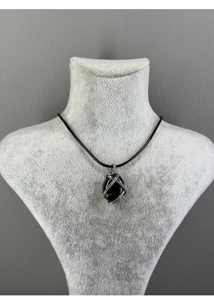 Doğal Obsidyen Taşı Kolyesi (Tel Tasarım) fırsatları