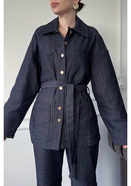 Çizgili Denim Premium Takım- Mavi fiyatları