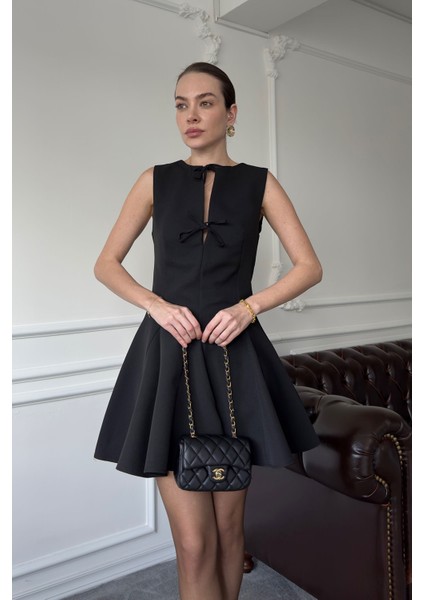 Sıfır Kol Kurdaleli Orj Elbise- Siyah