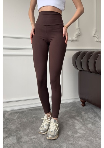 Yüksek Bel Orj Çelik Tayt- Koyu Kahve