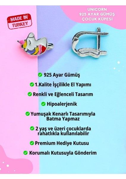 Unicorn 925 Ayar Gümüş Kız Çocuk Küpesi, Kız Çocuk Gümüş Küpe, Gümüş Çocuk Küpe fırsatları