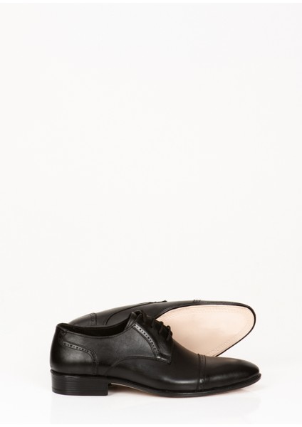 Deri Siyah Klasik Ayakkabı, Bağcıklı Siyah Şık Erkek Kundura, Tabanlı Damat Ayakkabısı