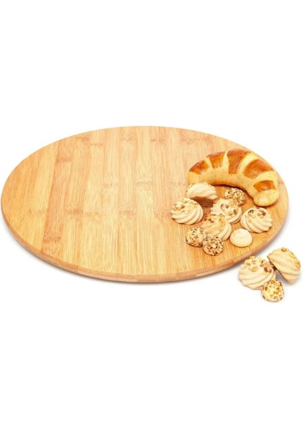 Bambu Ahşap Mi x Dönen Servis Tabak 39 x 2 cm Büyük Özel Mekanizmalı Pürüssüz Dönüş Wood 1 Adet indirimleri