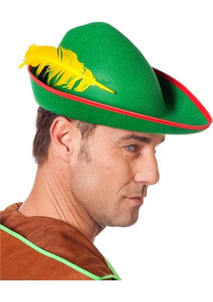 Yeşil Renk Robin Hood Şapkası Sarı Tüylü