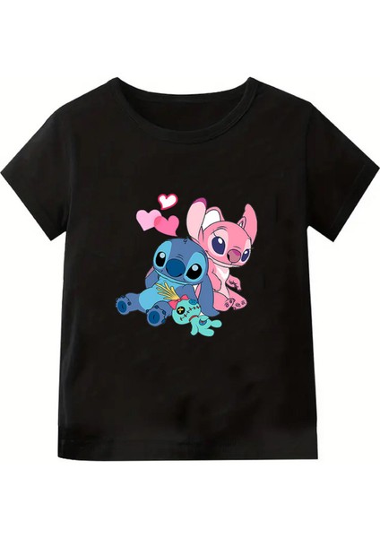 Kaliteli Pamuk Penye Kız Çocuk Baskılı Tshirt 5 6 7 8 9 10 11 12 13 14 Yaş Lilo Stitch