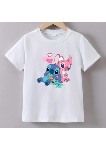 Kaliteli Pamuk Penye Kız Çocuk Baskılı Tshirt 5 6 7 8 9 10 11 12 13 14 Yaş Lilo Stitch