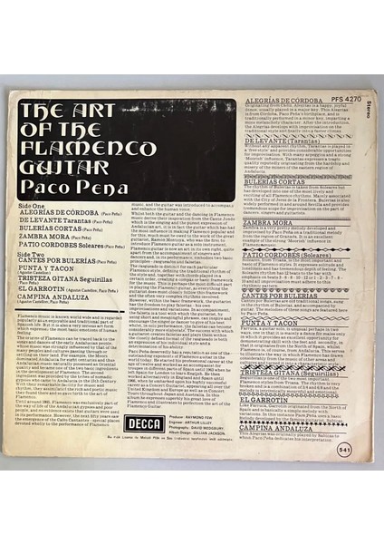 Paco Pena The Art Of Flamenco Guitar Plak (Orjinal Dönem Baskı Plak)