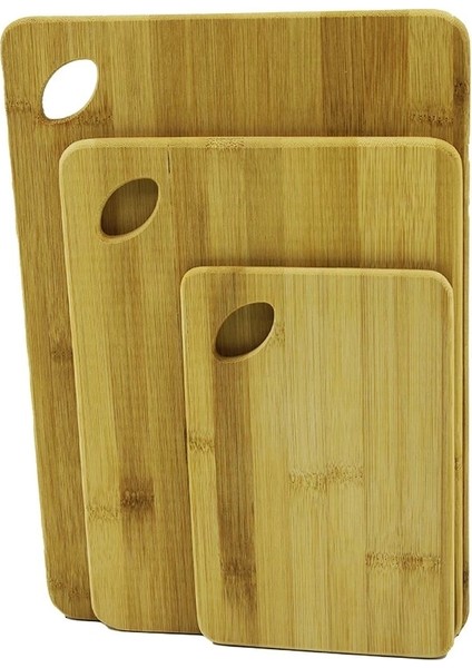 3lü Set Ahşap Bambu Kesim Panosu Yandan Kulplu 14X22CM - 21X29CM - (5069)
