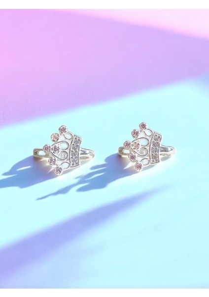 Prenses Tacı Gümüş Çocuk Küpe, 925 Ayar Gümüş Kız Çocuk Küpe, Çocuk Gümüş Küpe