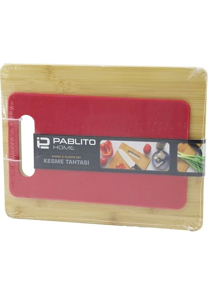 2pcs Set=ahşap Bambu - Plastik Kesim Panosu - Kesme Tahtası PLS:15X25CM- AHŞ:22X28CM (5069)